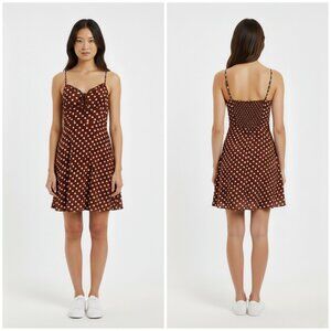 MNG Mango Mini Dress Women Sweetheart Small Brown White Polka Dot Strappy